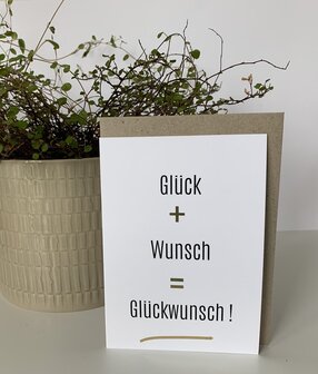 Grusskarte Punkt  Gl&uuml;ck + Wunsch = Gl&uuml;ckwunsch 