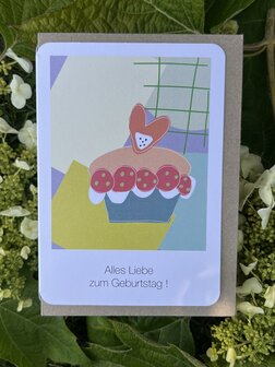 Grusskarte Bonjour Alles Liebe zum Geburtstag cake
